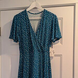 41 Hawthorn Teal/White Polka Dot dress, size M